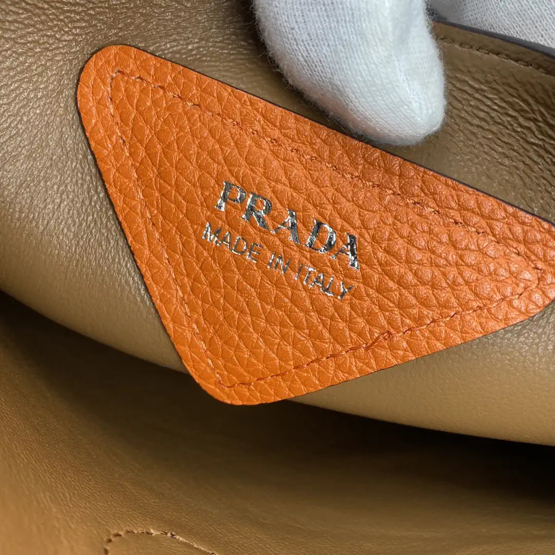 Prada 1BG335 Small leather tote bag Orange Silver