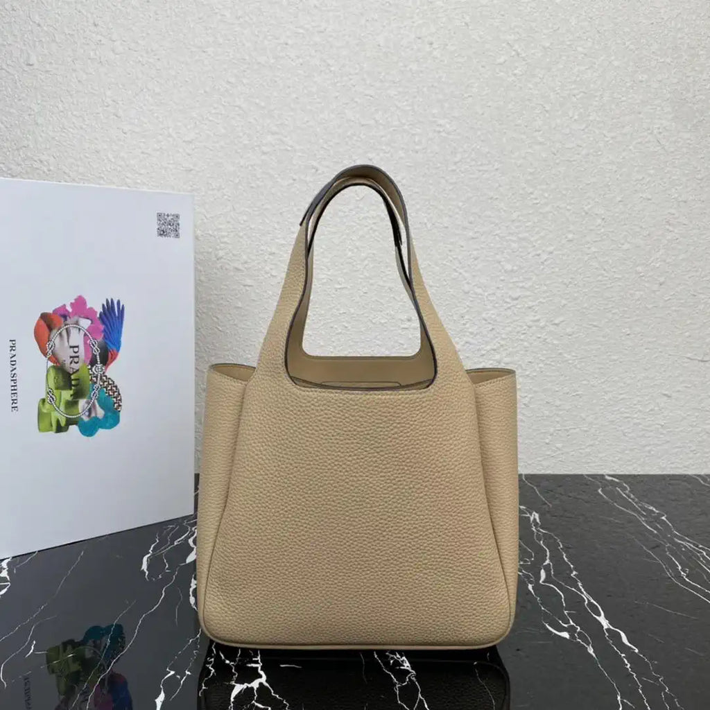 Prada 1BG335 Small leather tote bag Apricot Silver