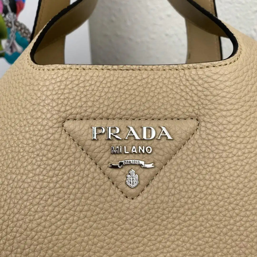 Prada 1BG335 Small leather tote bag Apricot Silver