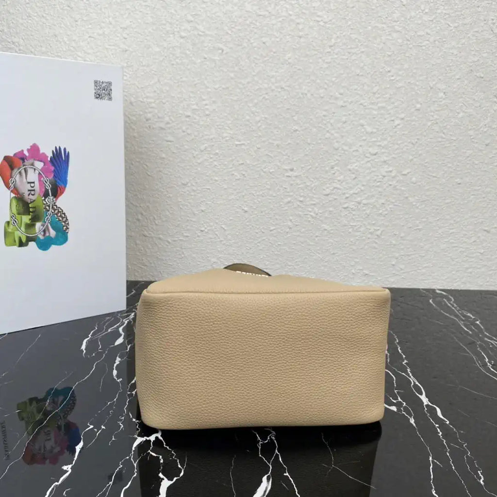 Prada 1BG335 Small leather tote bag Apricot Silver