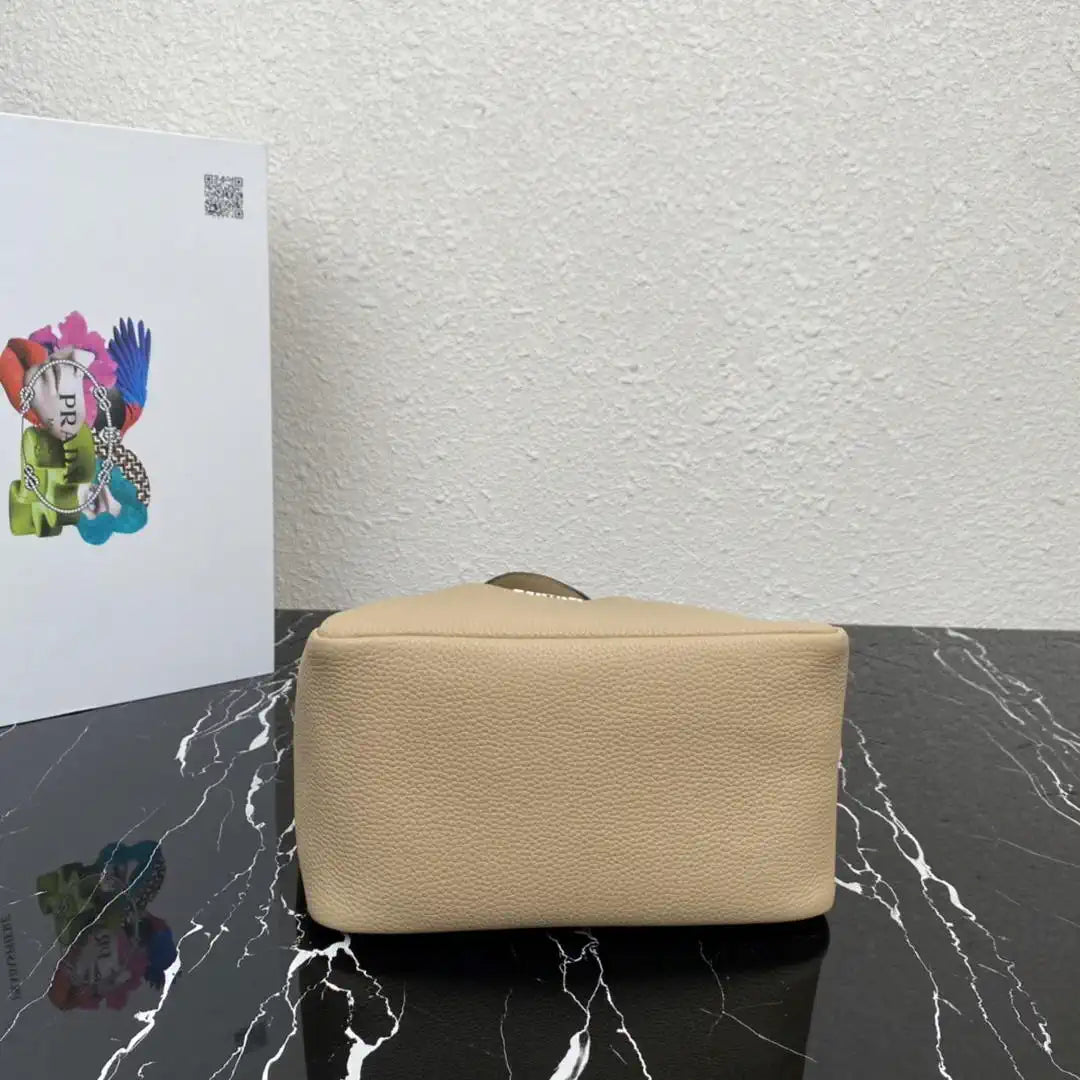 Prada 1BG335 Small leather tote bag Apricot Silver
