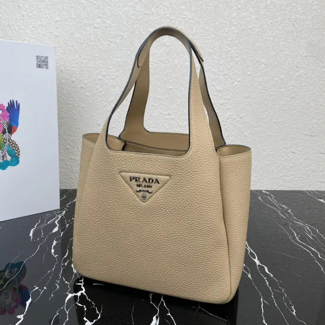 Prada 1BG335 Small leather tote bag Apricot Silver