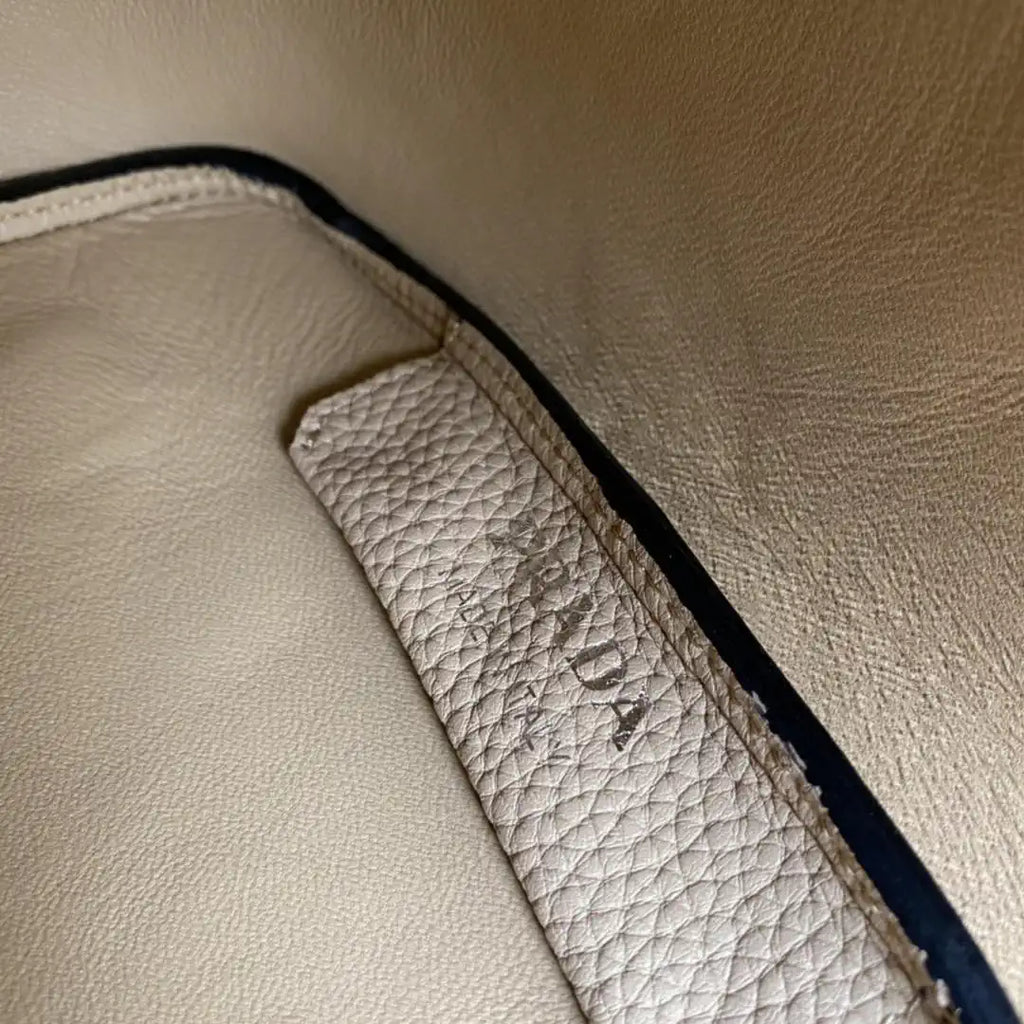 Prada 1BG335 Small leather tote bag Apricot Silver