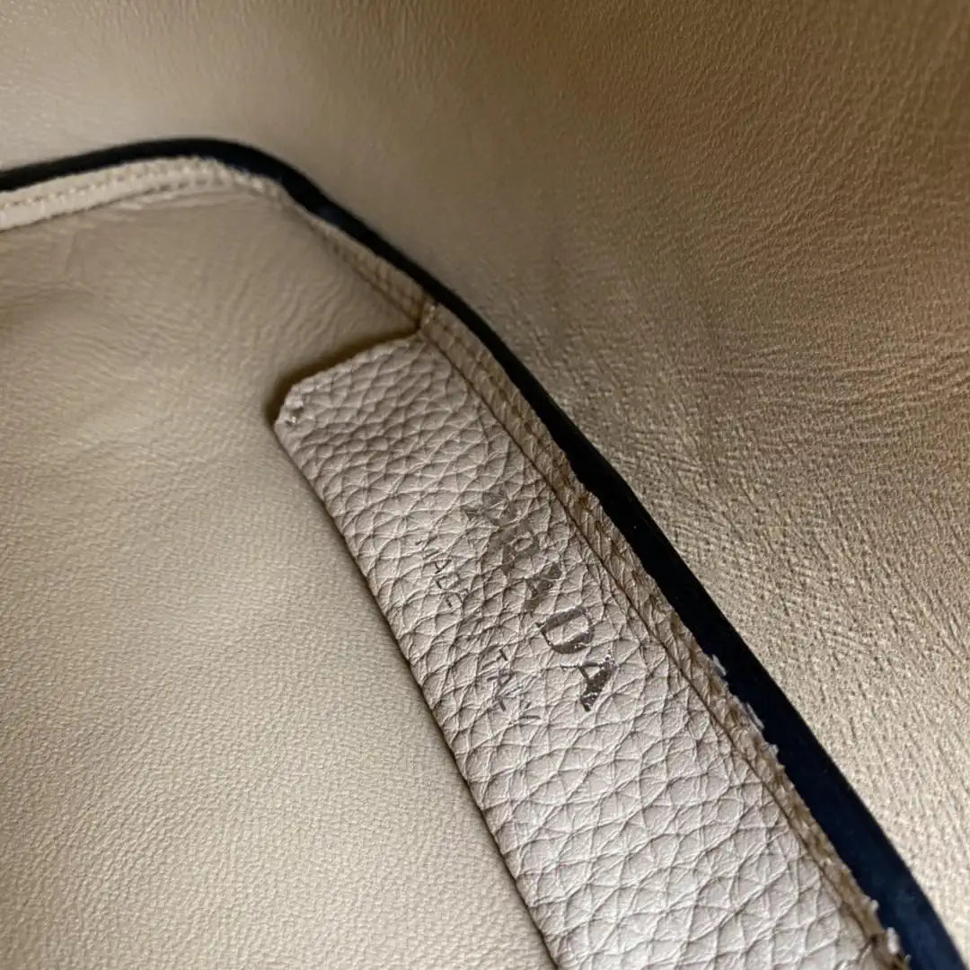Prada 1BG335 Small leather tote bag Apricot Silver