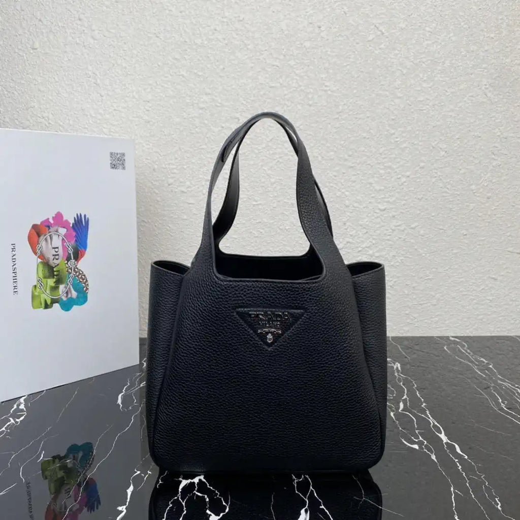 Prada 1BG335 Small leather tote bag Black Silver