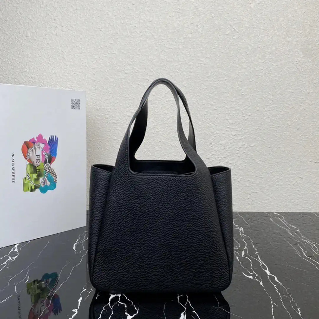 Prada 1BG335 Small leather tote bag Black Silver