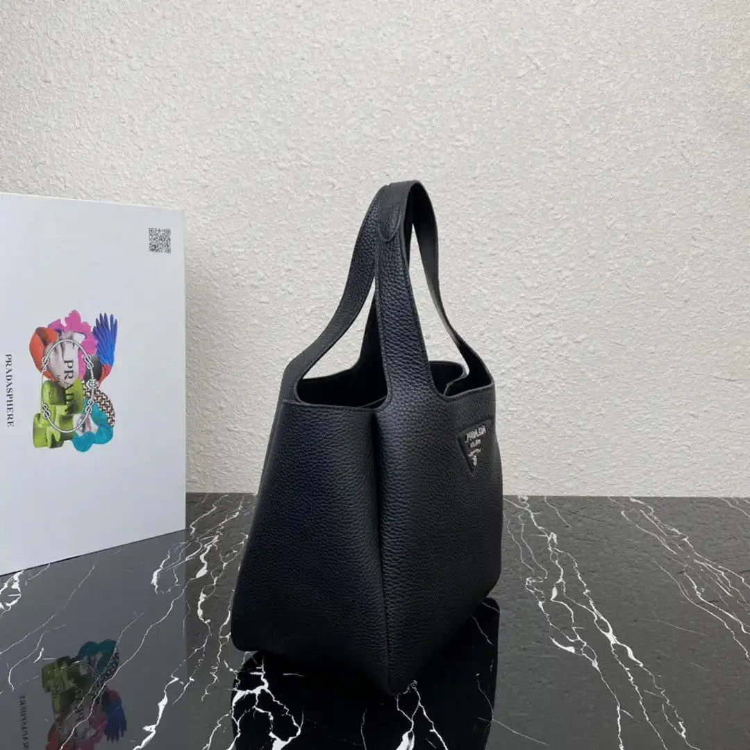 Prada 1BG335 Small leather tote bag Black Silver