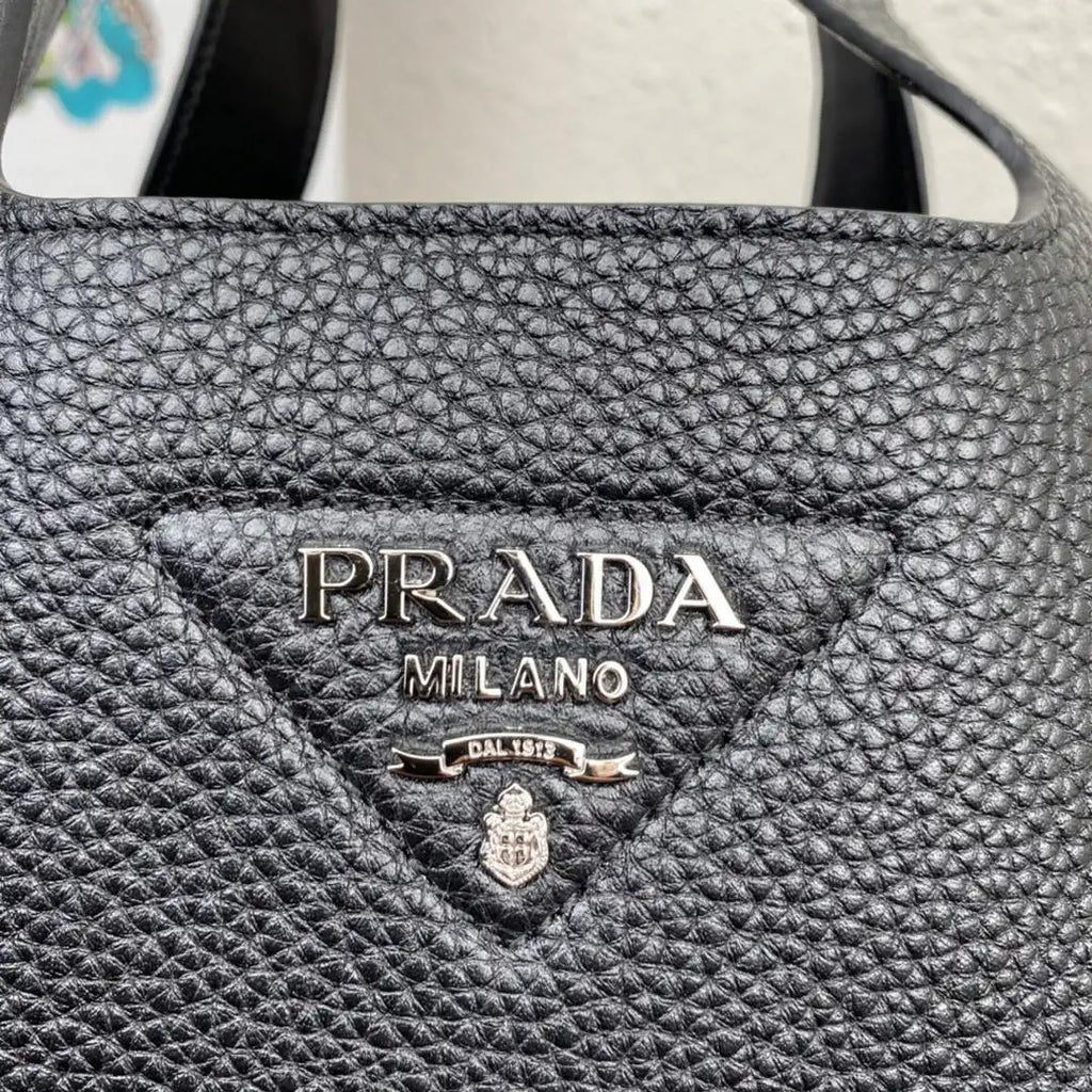 Prada 1BG335 Small leather tote bag Black Silver
