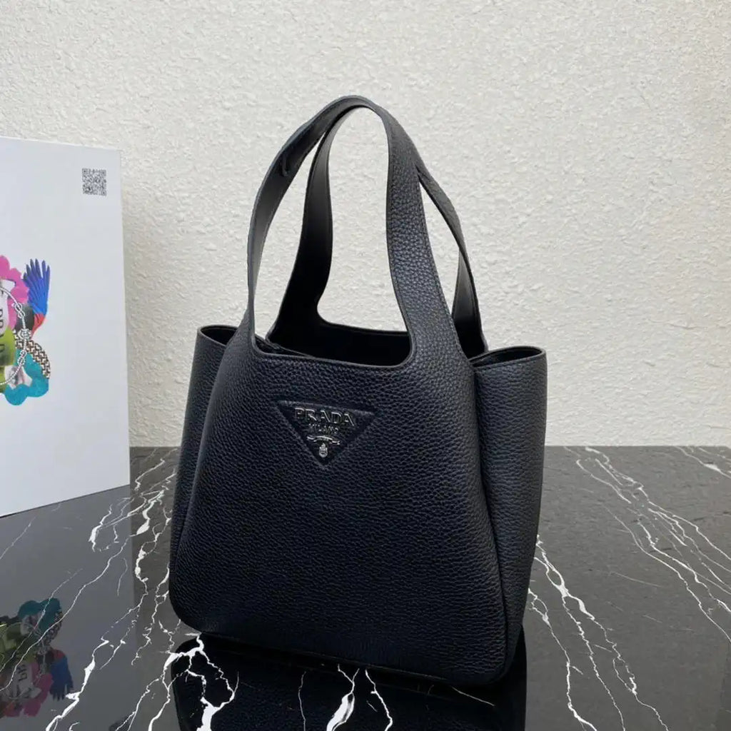 Prada 1BG335 Small leather tote bag Black Silver