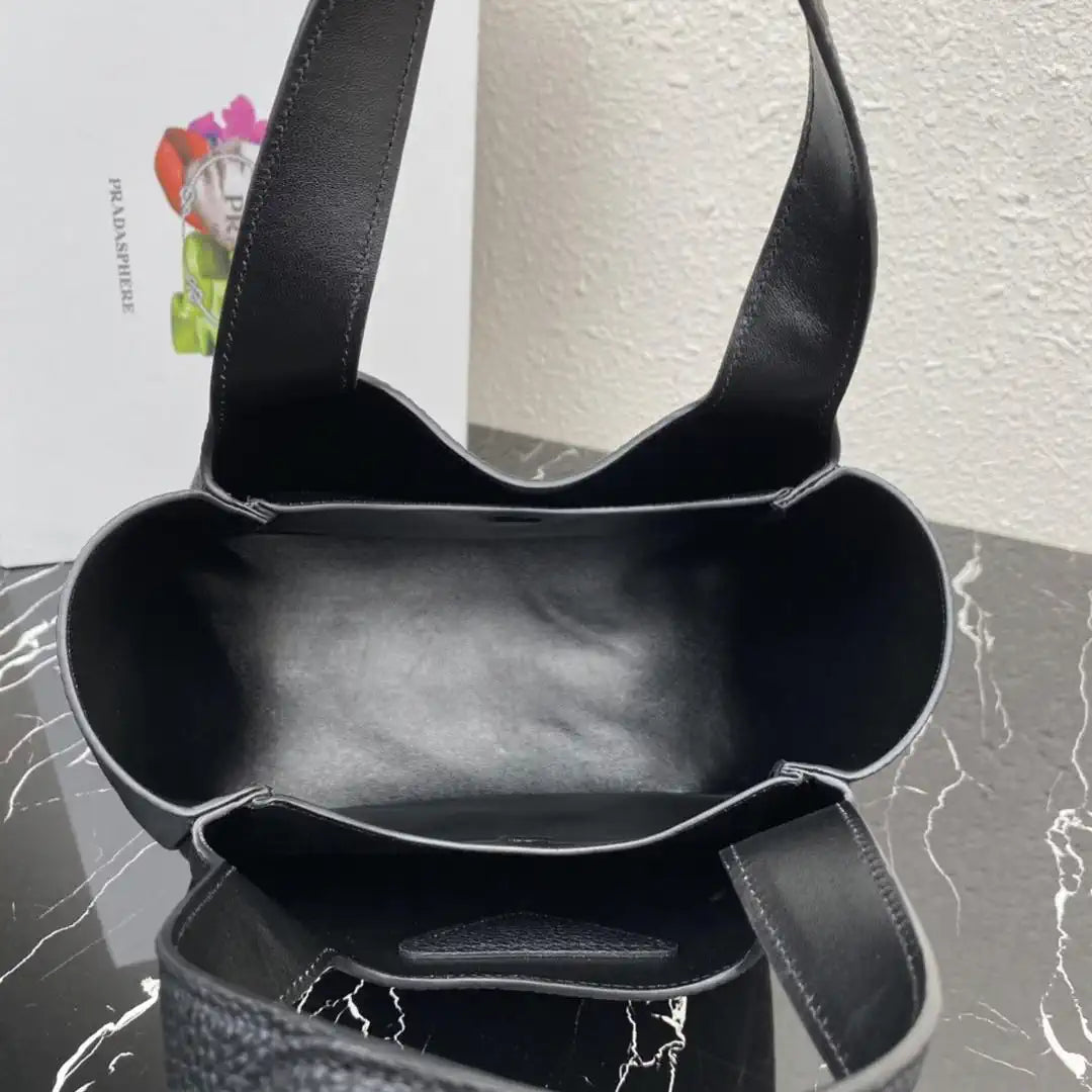 Prada 1BG335 Small leather tote bag Black Silver