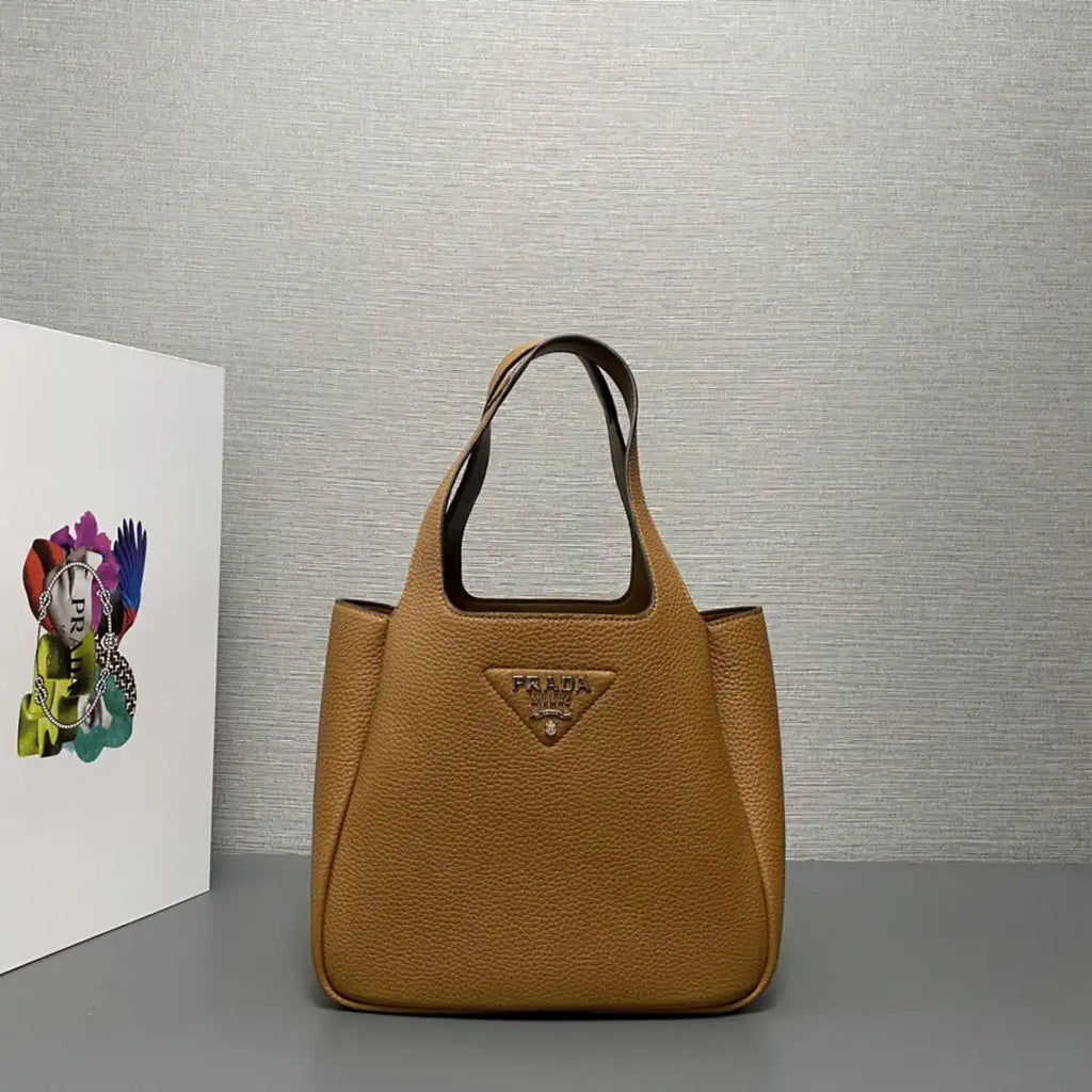 Prada 1BG335 Small leather tote bag Brown Silver