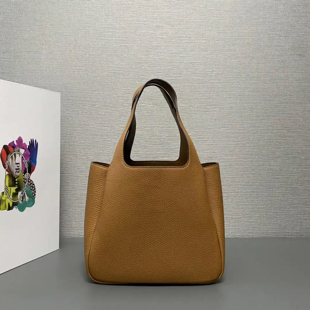 Prada 1BG335 Small leather tote bag Brown Silver