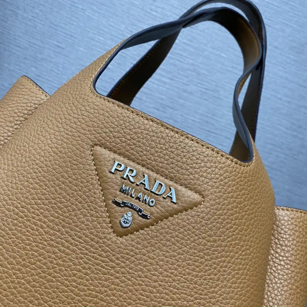 Prada 1BG335 Small leather tote bag Brown Silver