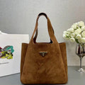 Prada 1BG335 Small suede leather tote bag Brown