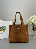 Prada 1BG335 Small suede leather tote bag Brown