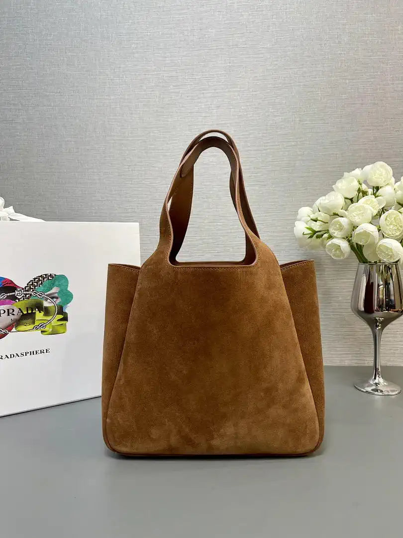 Prada 1BG335 Small suede leather tote bag Brown