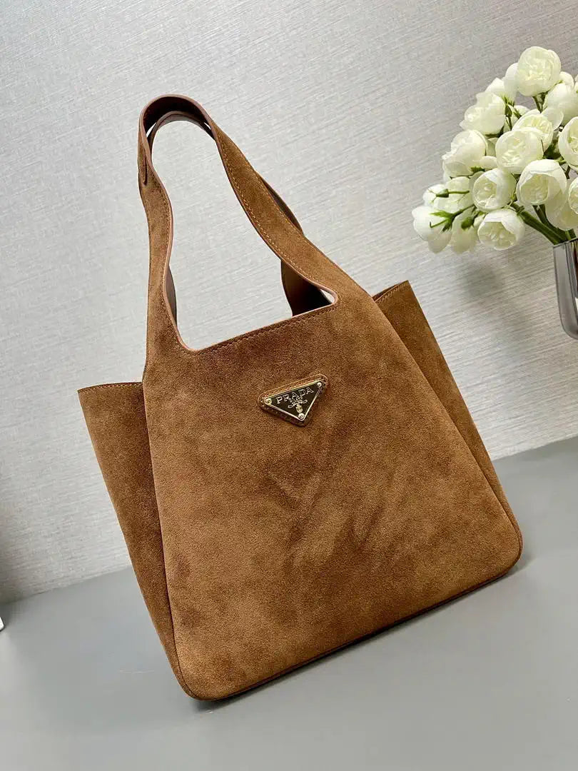 Prada 1BG335 Small suede leather tote bag Brown
