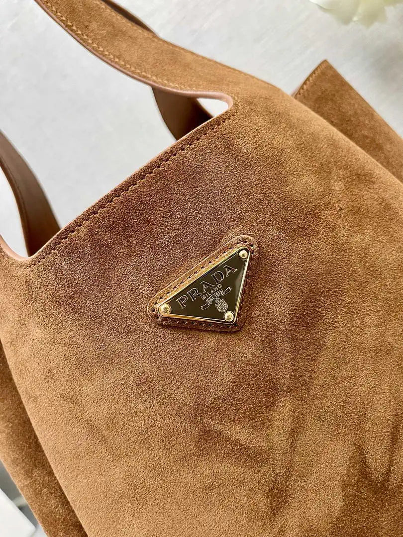 Prada 1BG335 Small suede leather tote bag Brown