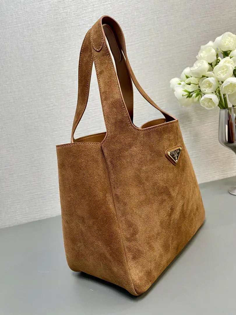 Prada 1BG335 Small suede leather tote bag Brown