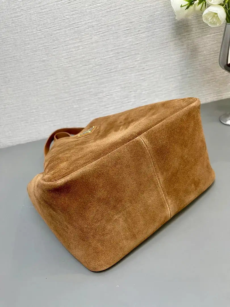 Prada 1BG335 Small suede leather tote bag Brown