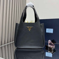 Prada 1BG335 Tote Leather Bucket Handbag Black Gold