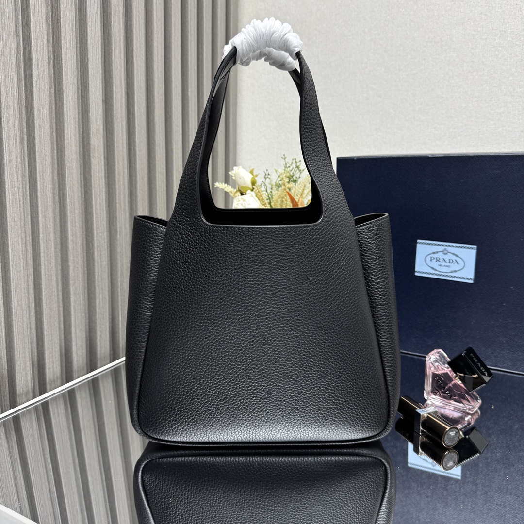 Prada 1BG335 Tote Leather Bucket Handbag Black Gold