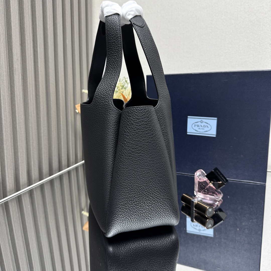 Prada 1BG335 Tote Leather Bucket Handbag Black Gold
