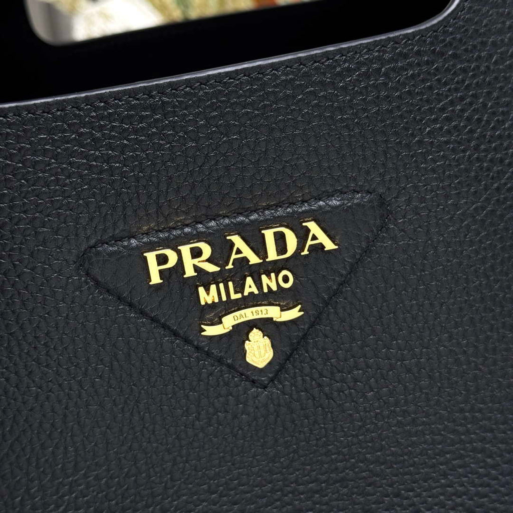 Prada 1BG335 Tote Leather Bucket Handbag Black Gold