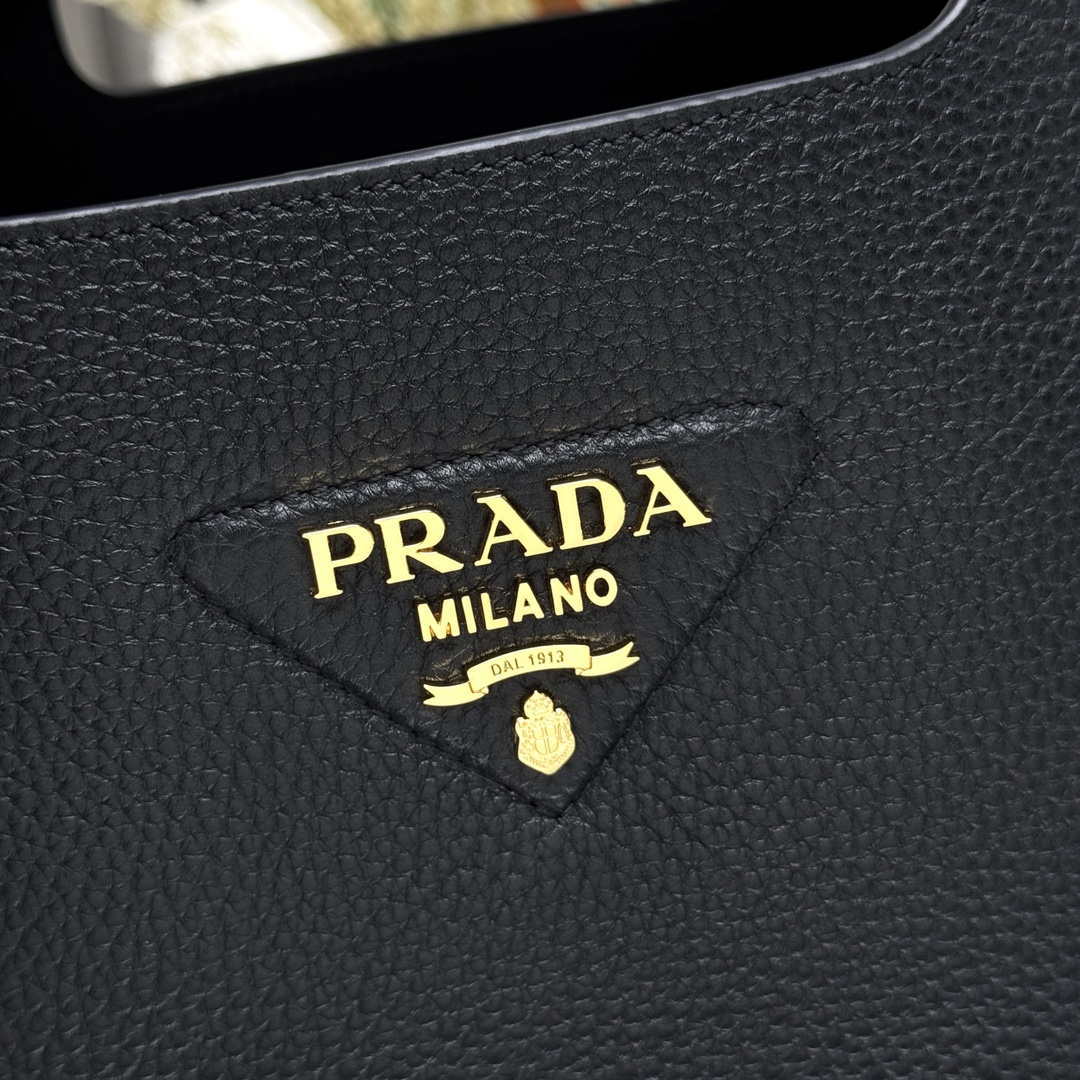Prada 1BG335 Tote Leather Bucket Handbag Black Gold