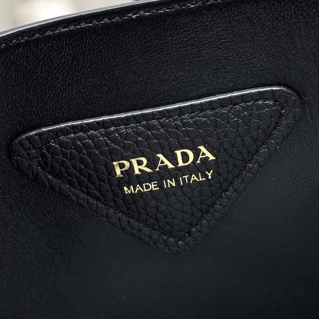 Prada 1BG335 Tote Leather Bucket Handbag Black Gold
