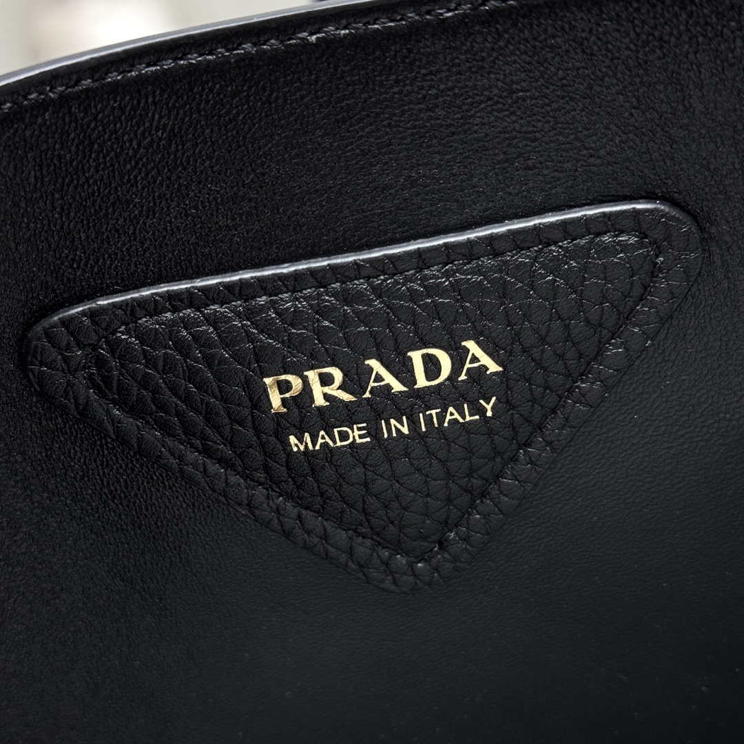 Prada 1BG335 Tote Leather Bucket Handbag Black Gold