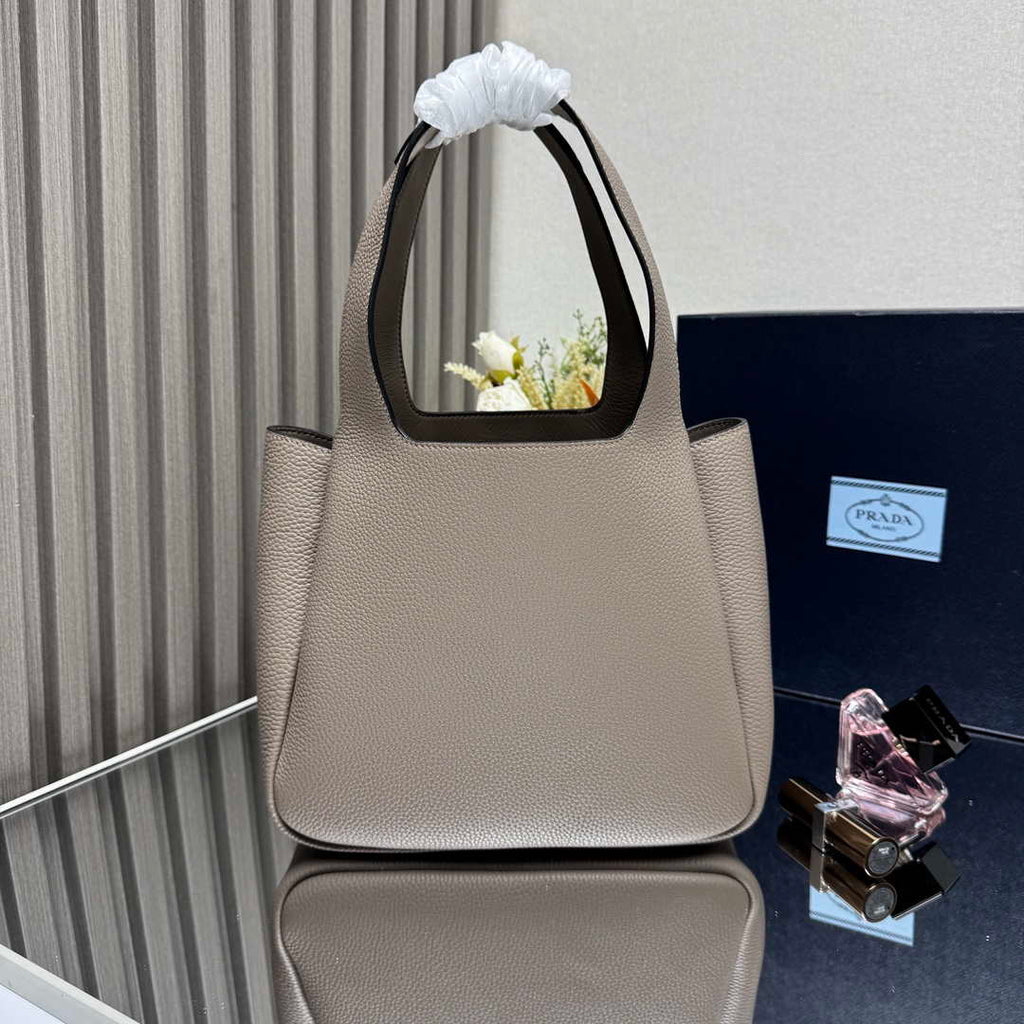 Prada 1BG335 Tote Leather Bucket Handbag Gray