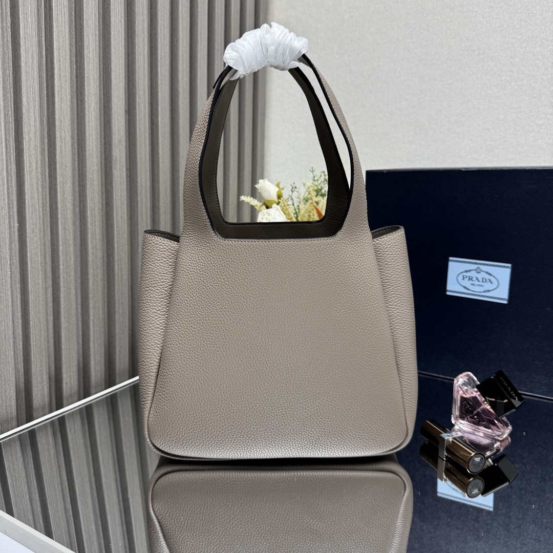 Prada 1BG335 Tote Leather Bucket Handbag Gray