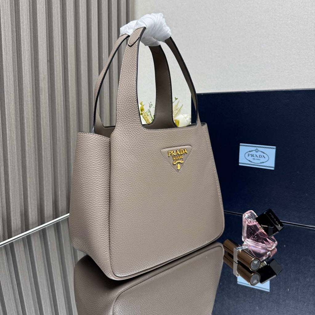 Prada 1BG335 Tote Leather Bucket Handbag Gray