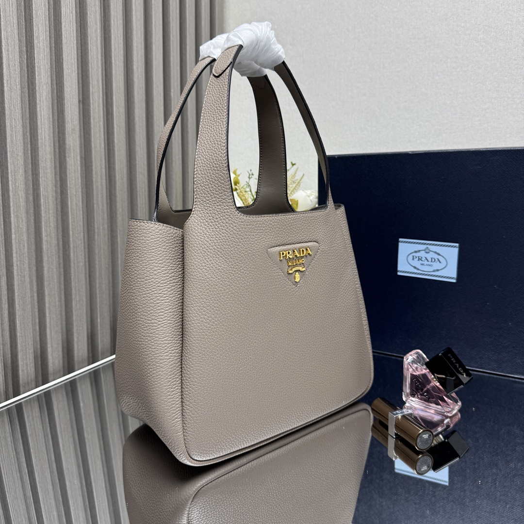 Prada 1BG335 Tote Leather Bucket Handbag Gray