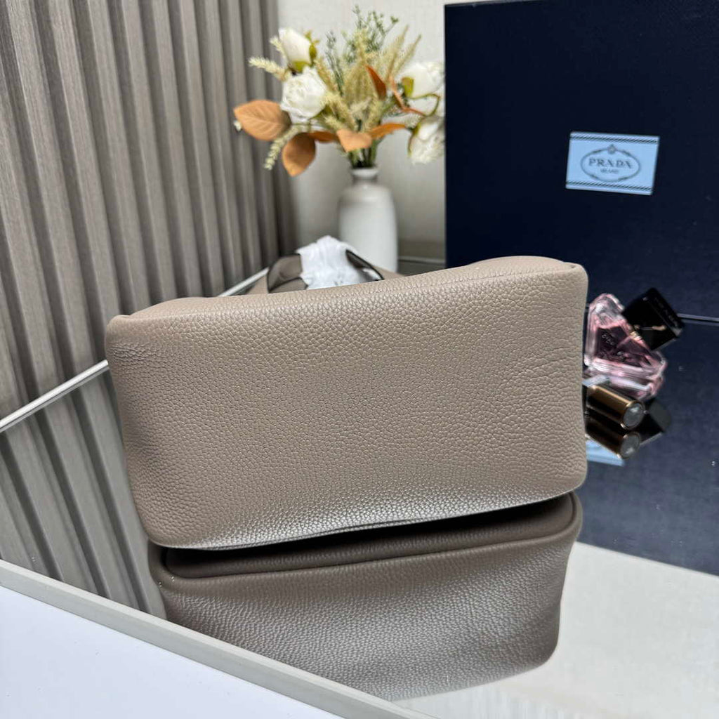 Prada 1BG335 Tote Leather Bucket Handbag Gray