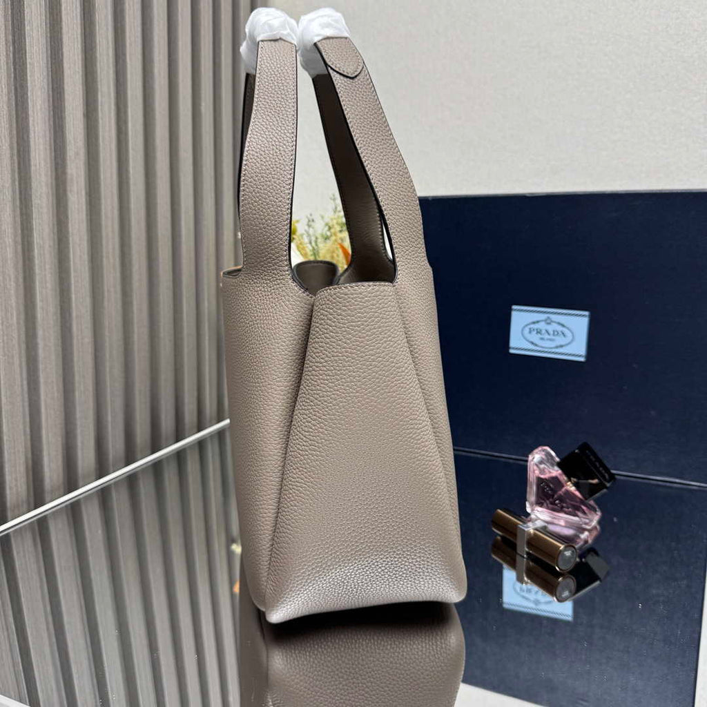 Prada 1BG335 Tote Leather Bucket Handbag Gray