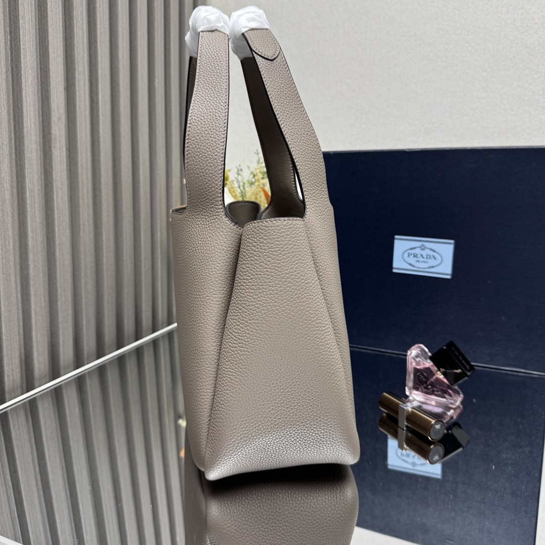 Prada 1BG335 Tote Leather Bucket Handbag Gray
