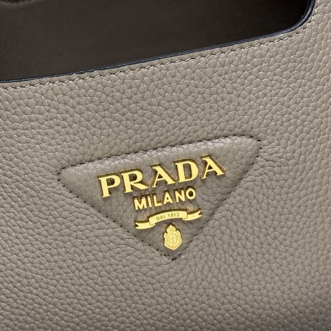 Prada 1BG335 Tote Leather Bucket Handbag Gray