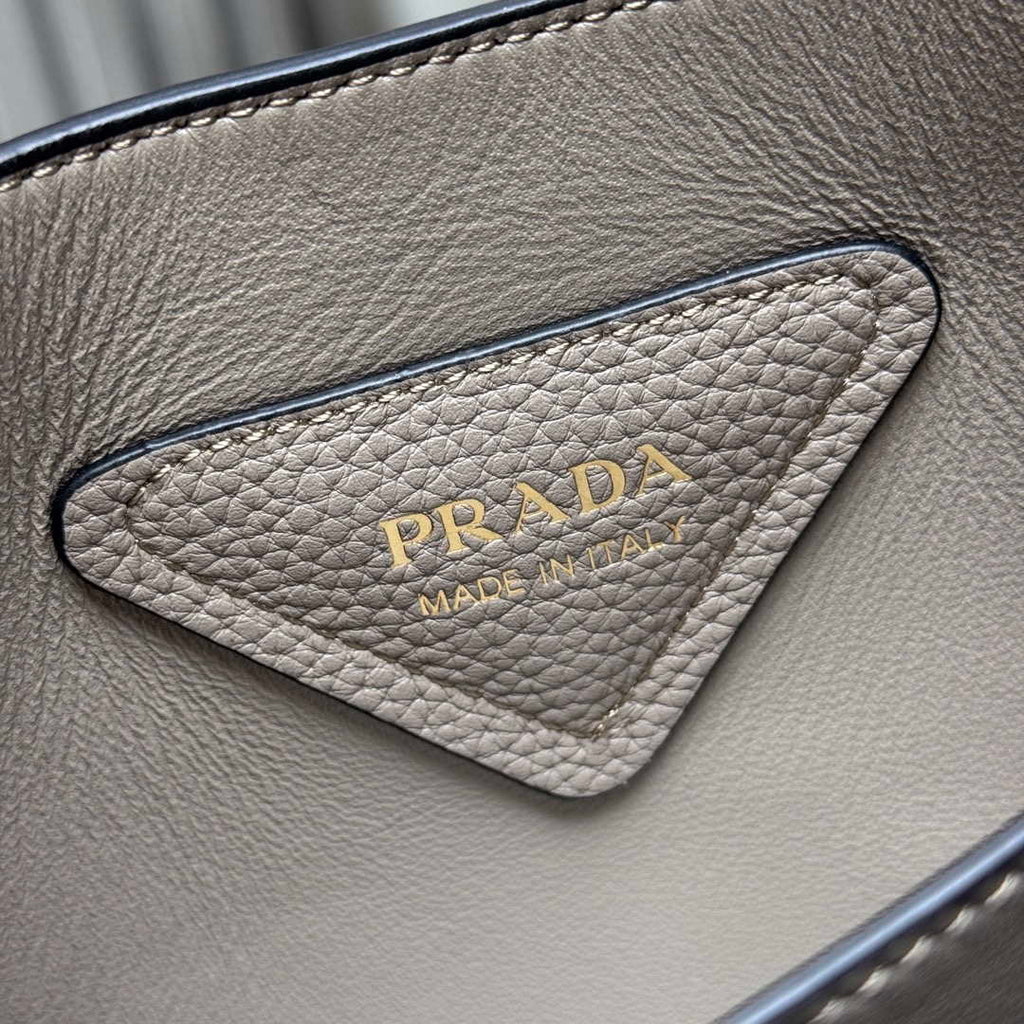 Prada 1BG335 Tote Leather Bucket Handbag Gray