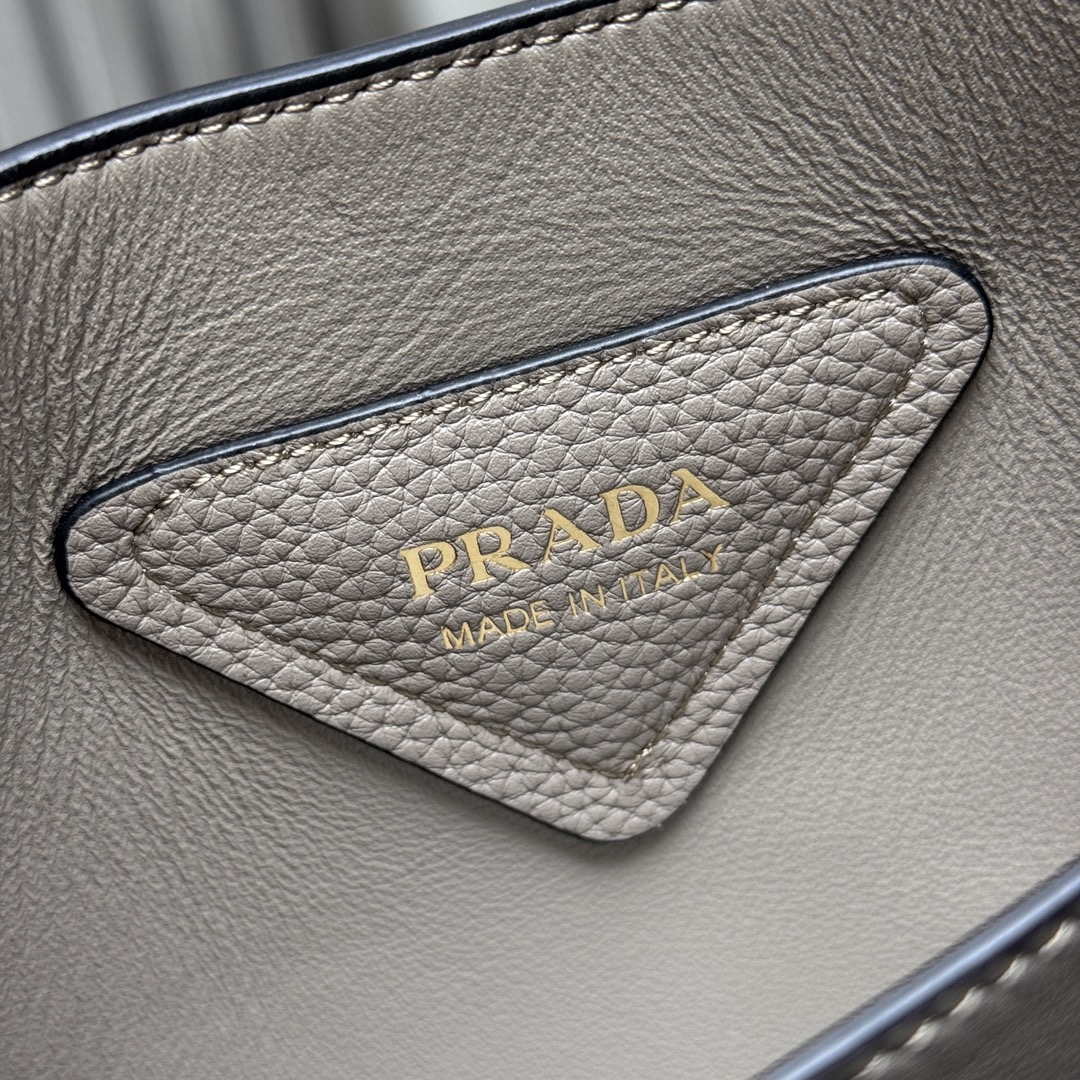 Prada 1BG335 Tote Leather Bucket Handbag Gray