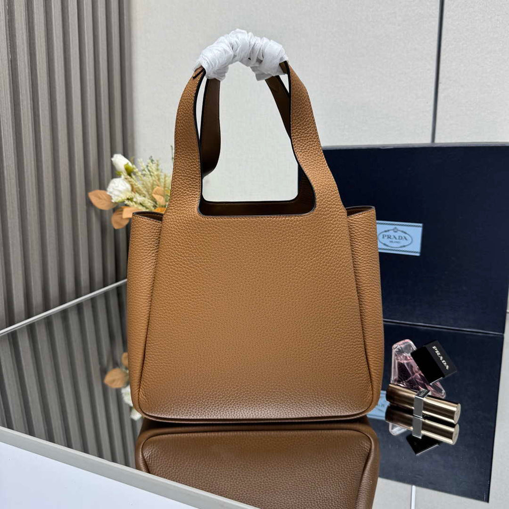Prada 1BG335 Tote Leather Bucket Handbag Brown