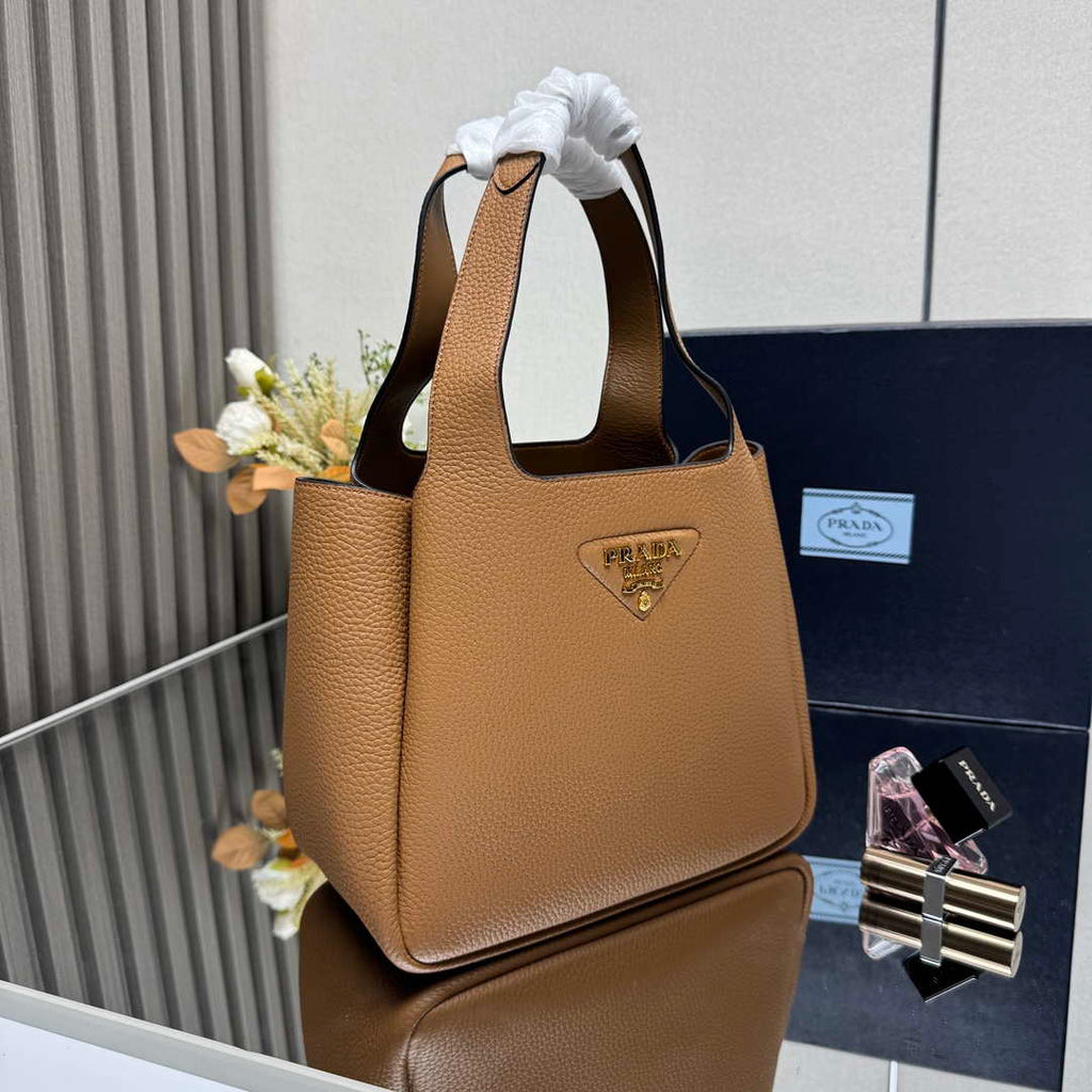 Prada 1BG335 Tote Leather Bucket Handbag Brown