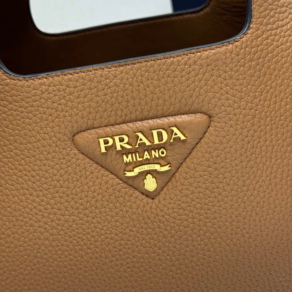Prada 1BG335 Tote Leather Bucket Handbag Brown