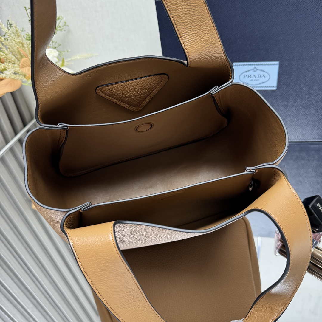 Prada 1BG335 Tote Leather Bucket Handbag Brown