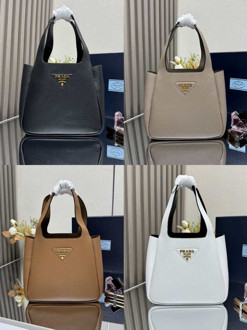 Prada 1BG335 Tote Leather Bucket Handbag Brown