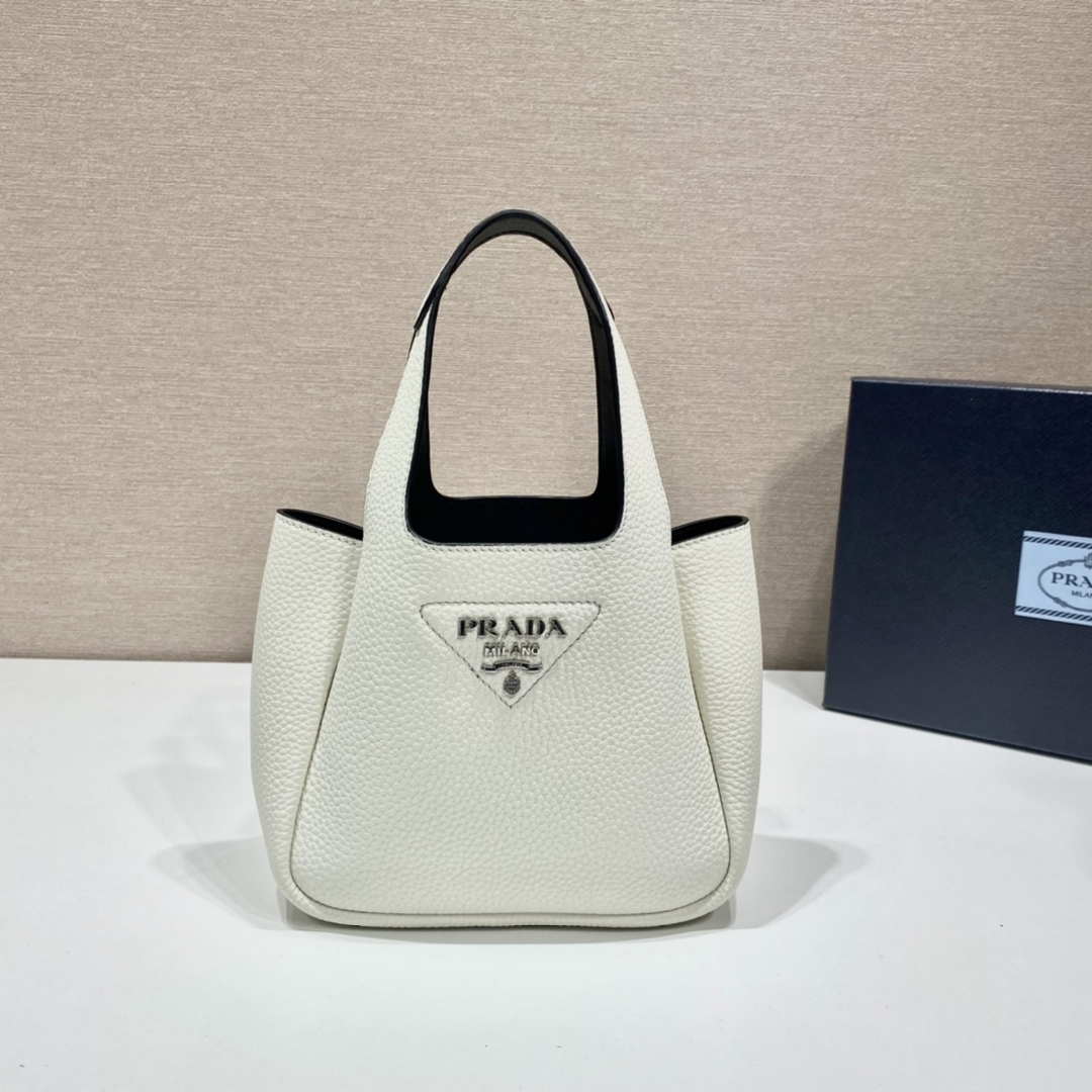 Prada 1BG335 Tote Leather Bucket Handbag White - Default Title - View 1