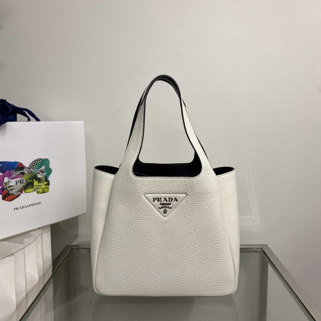 Prada 1BG335 Tote Leather Bucket Handbag White