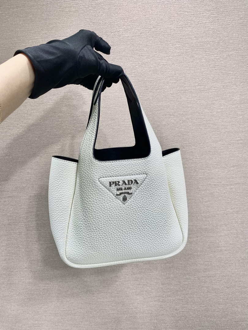 Prada 1BG335 Tote Leather Bucket Handbag White - Default Title - View 3