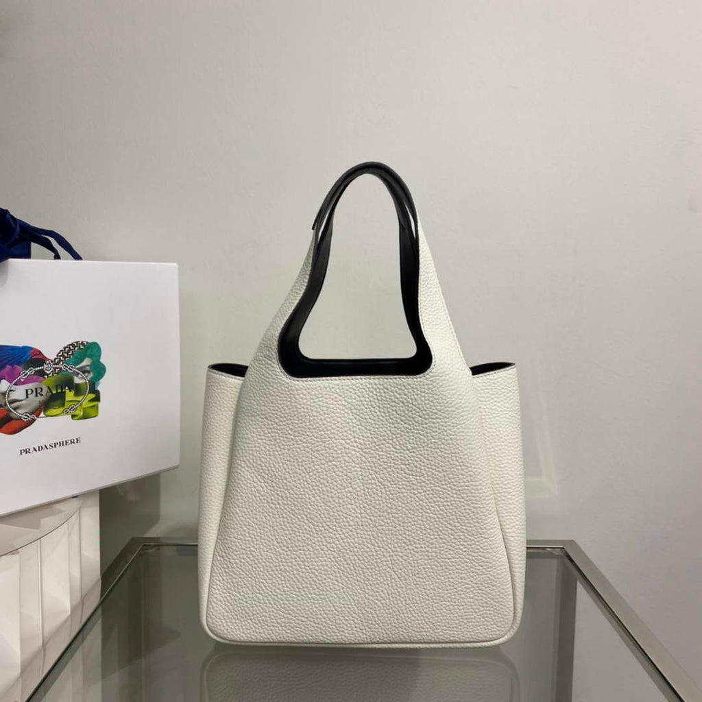 Prada 1BG335 Tote Leather Bucket Handbag White